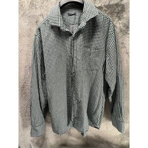 Turtleson Men's XXL Button Up Shirt Green Gingham Plaid Check Long Sleeve Cotton